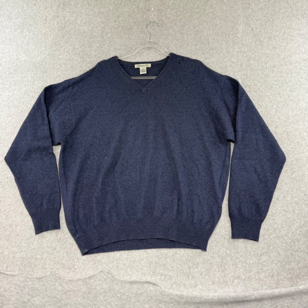 Roundtree & Yorke V-Neck Sweater Mens XL Blue 100% Cashmere Platinum Label